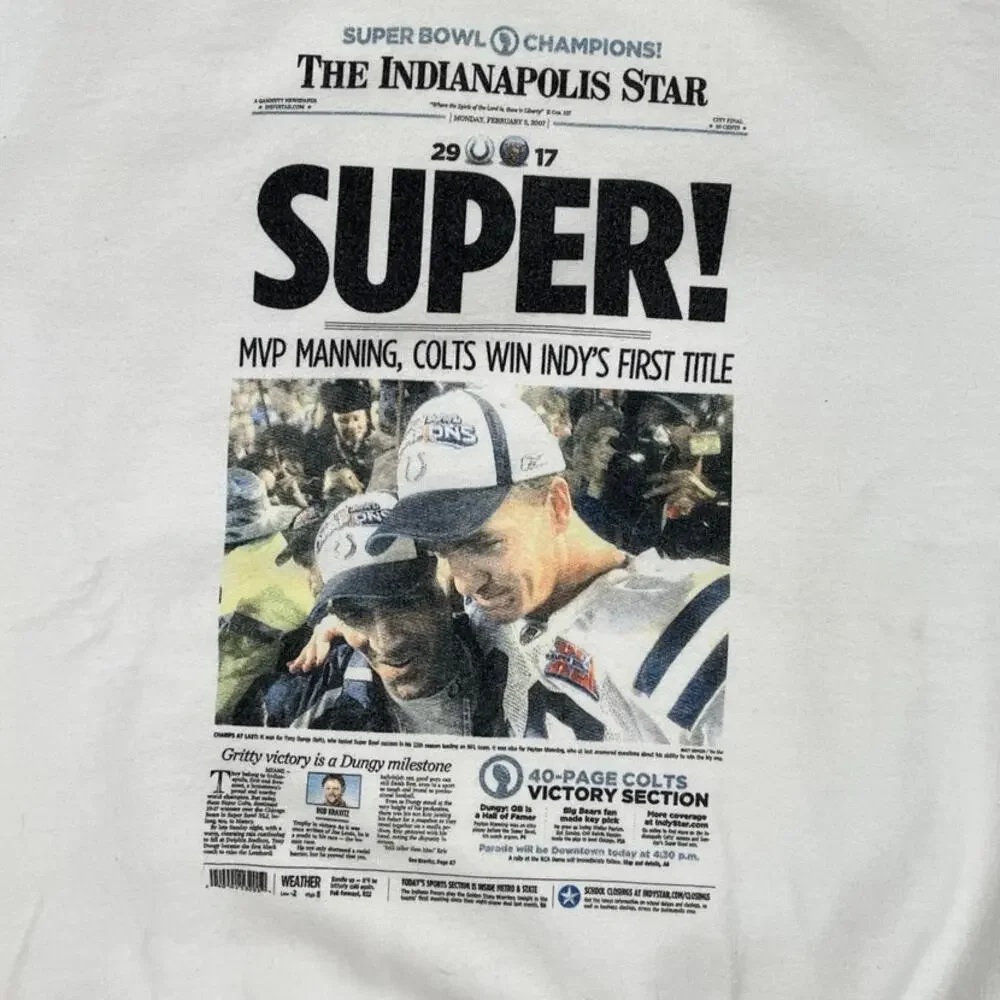 Colts Indianapolis Star Newspaper Super Bowl 41 Camps Sweatshirt Manning Dungy M